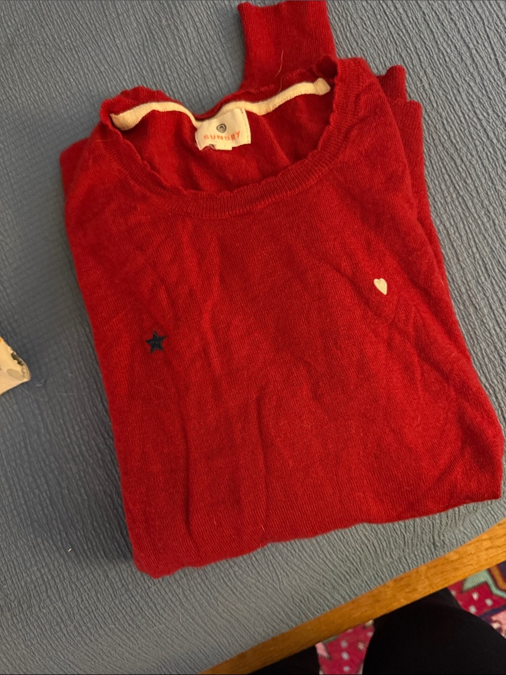 SUNDRY Stars Hearts Red Wool Cashmere Sweater white navy Valentine’s Day size 2